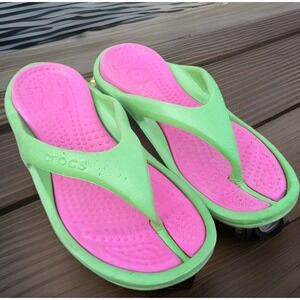 Crocs Athens Thong Flip Flop Shoes Watermelon Green Pink Men Size 5 Women Size 7